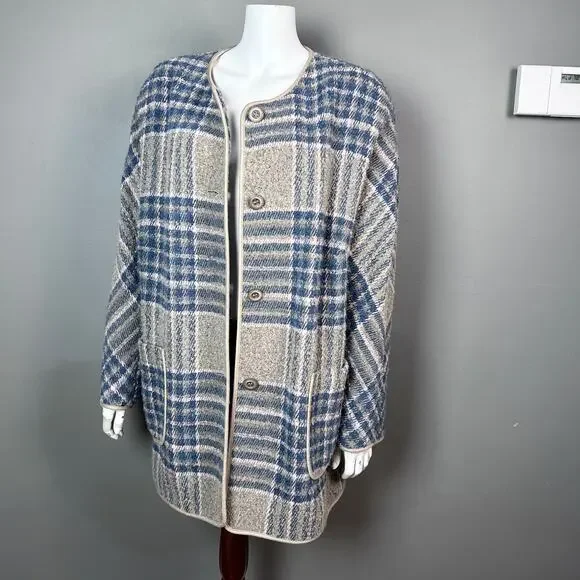 Basler‎ jacket women's Large XL wool long plaid blazer overcoat FR 46 lagenlook
